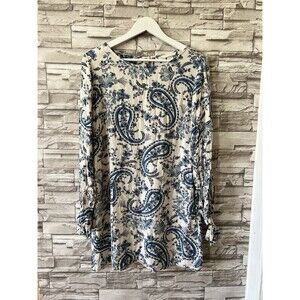 H&M Womens Paisley Tie Long Sleeve Beach Dress Midi Length Size 10